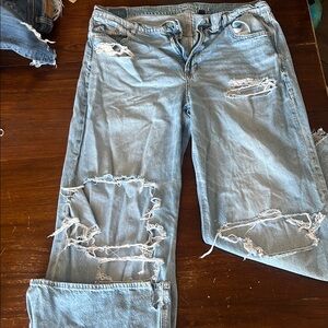 American Eagle Outfitters Blue Flare Wide Leg Jeans Distressed